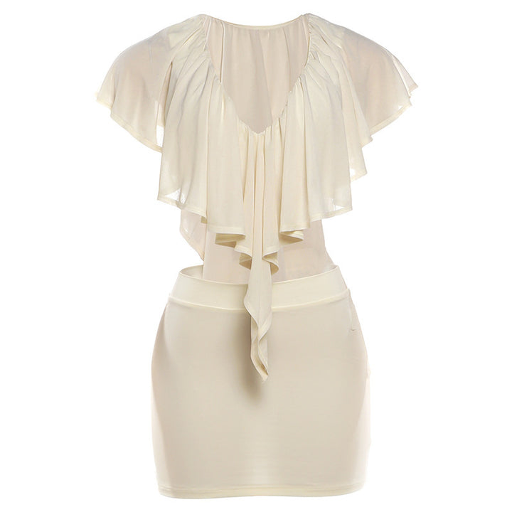 Damen elegante Bluse mit voluminösen Rüschendetails und schickem Rückenausschnitt Drune