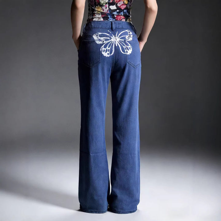 Damen Weite Jeans mit kunstvollem Schmetterlingsdesign Drune