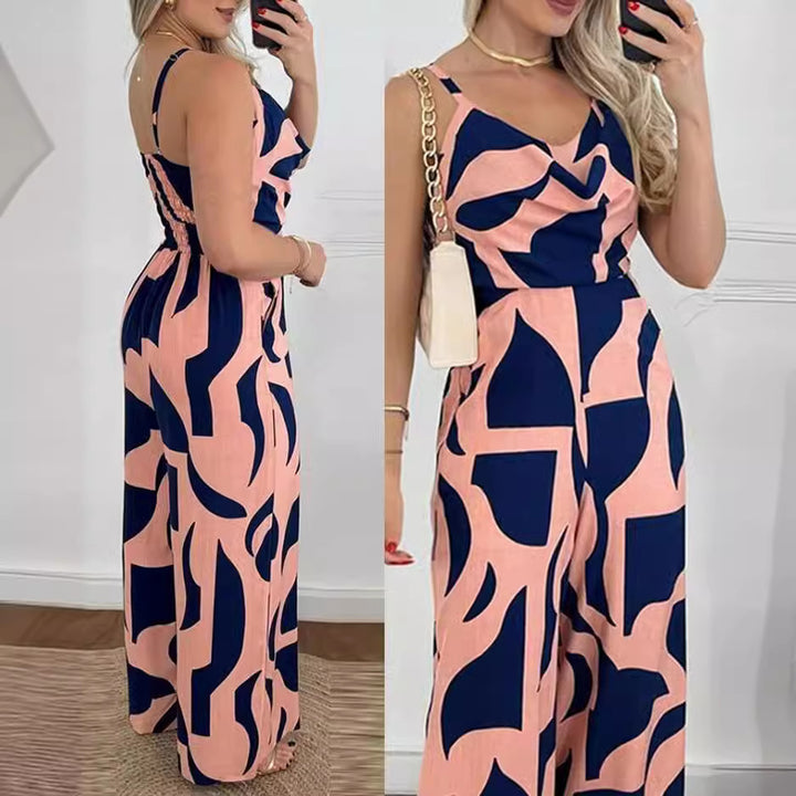 Damen Eleganter Jumpsuit mit fließendem Stoff und modischem Blumenmuster Drune