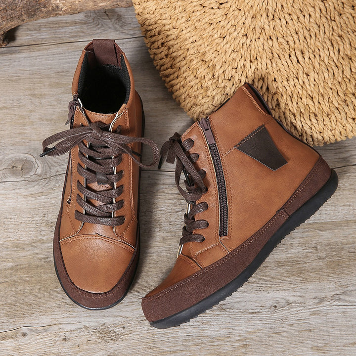 Damen  hochgeschnittene Freizeit-Sneaker-Stiefelette mit seitlichem Reißverschluss gepolstertem Fußbett und rutschfester Gummisohle Drune