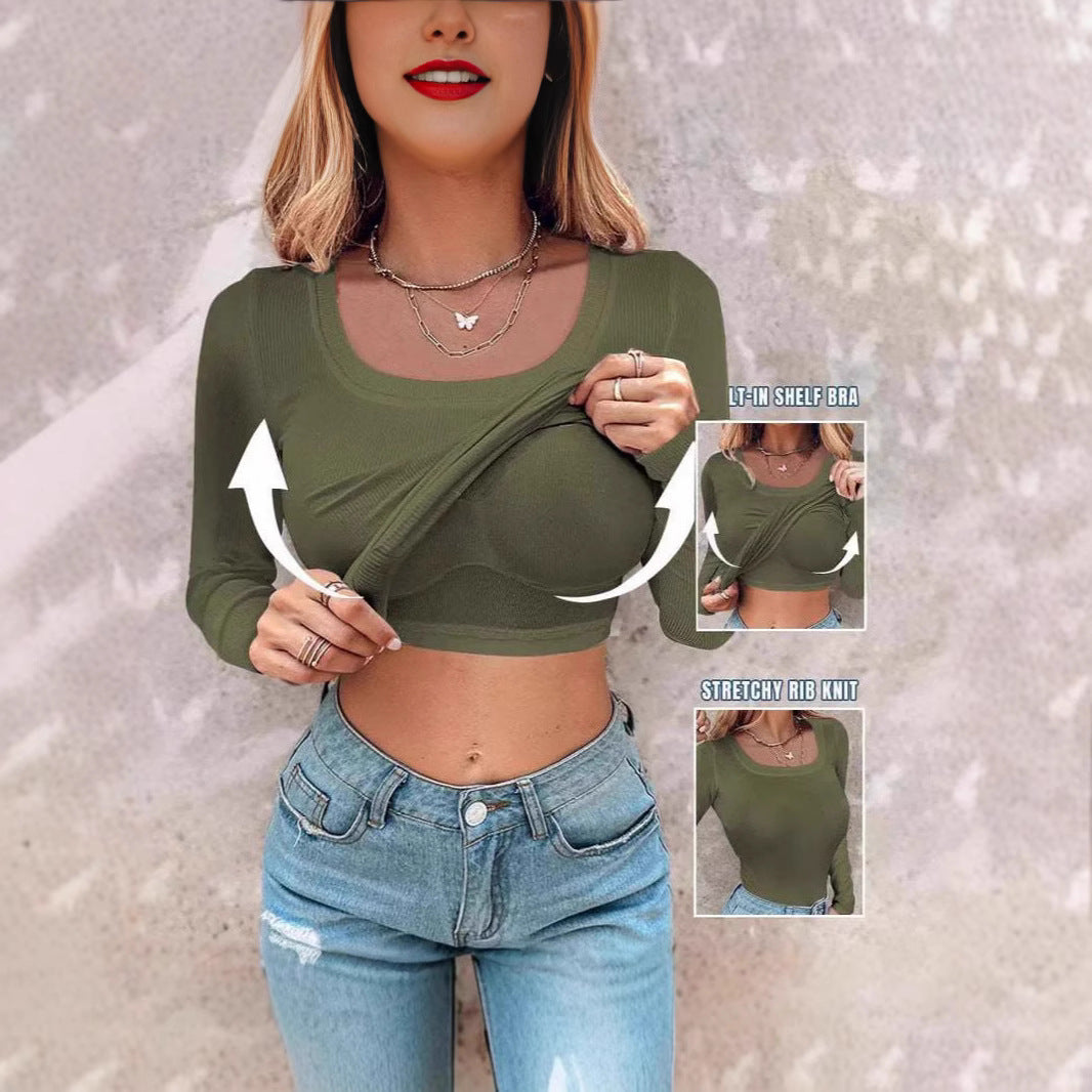 Damen cropped Langarmshirt mit integriertem Trägershirt Drune