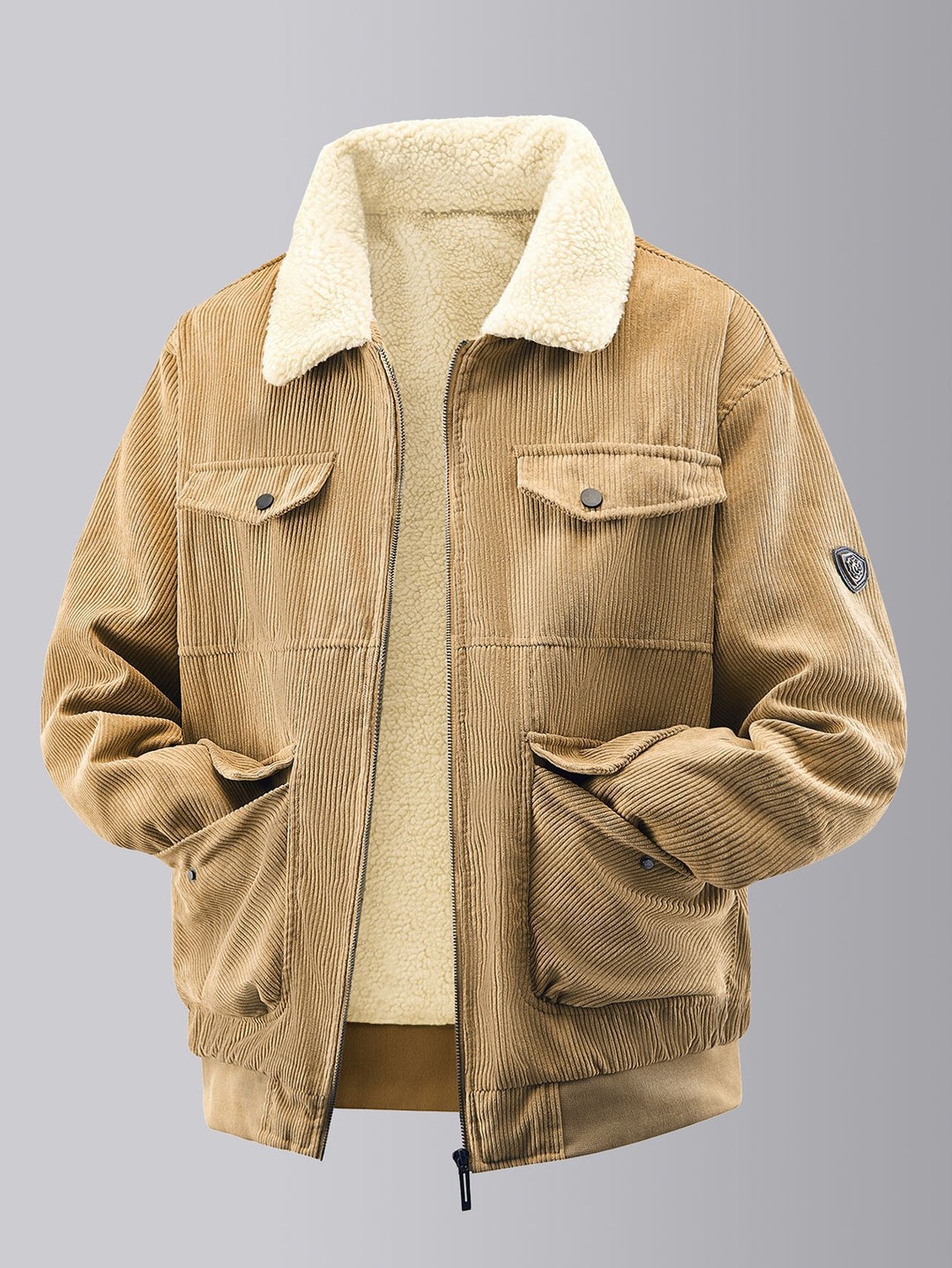 Herren kuschelige Teddy-Fleecejacke mit praktischen Brusttaschen und elastischen Bündchen Drune