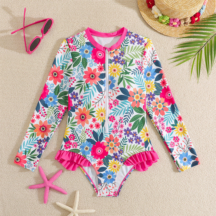 Damen Sonnenbadeanzug mit floralem Druck und Rüschendetails Drune