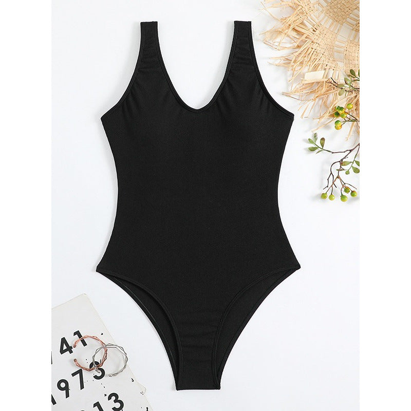 Damen Einteiler Badeanzug mit elegantem V-Ausschnitt und figurformendem Schnitt Drune