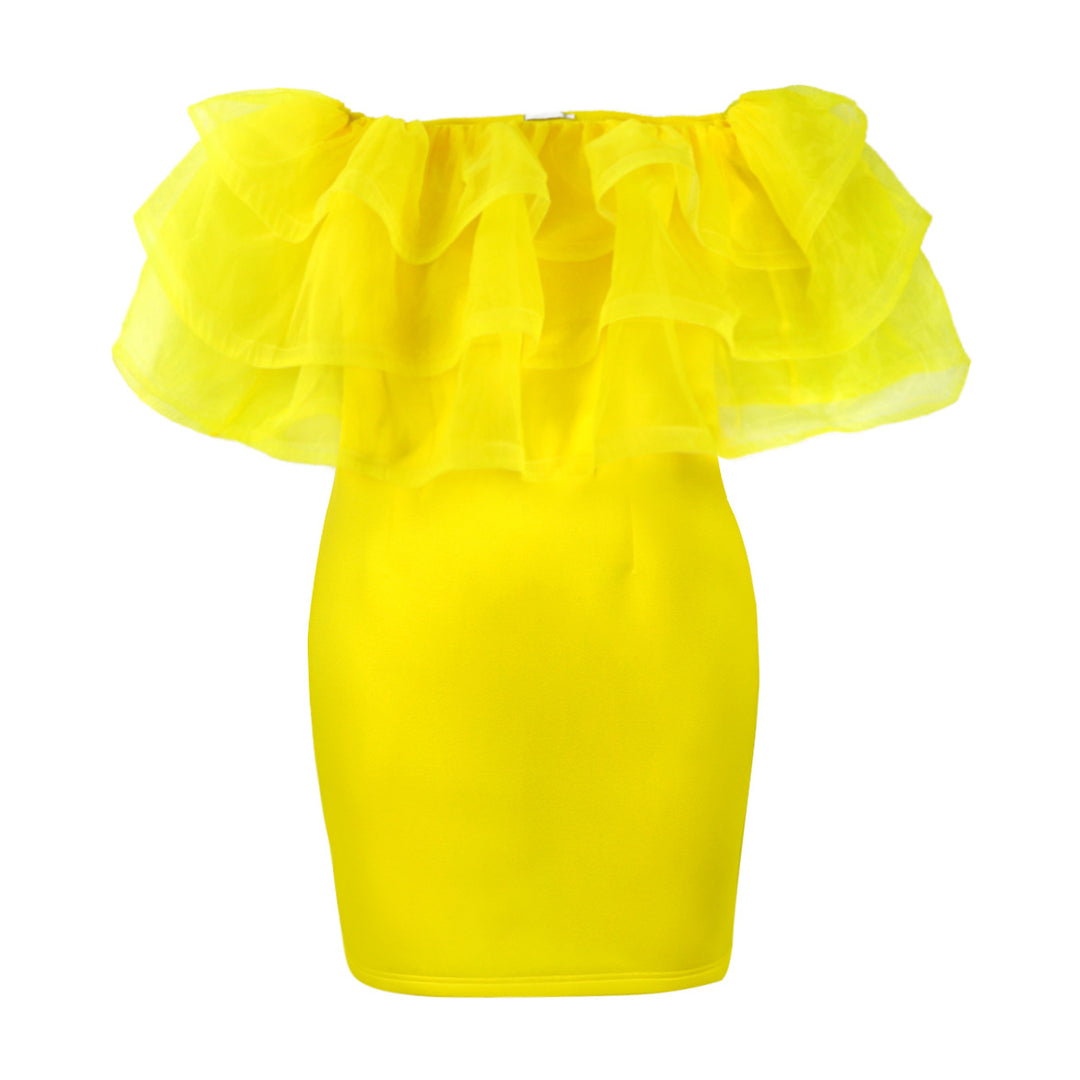 Damen Off-Shoulder-Kleid mit voluminösem Tüllvolant Drune