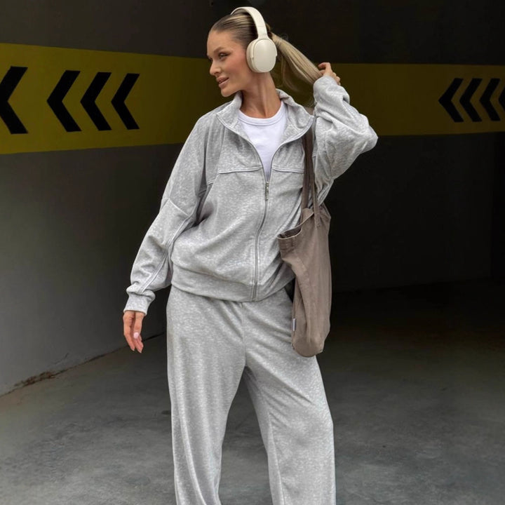Damen sportlicher Velours-Loungewear-Anzug mit breiten Hosen Drune