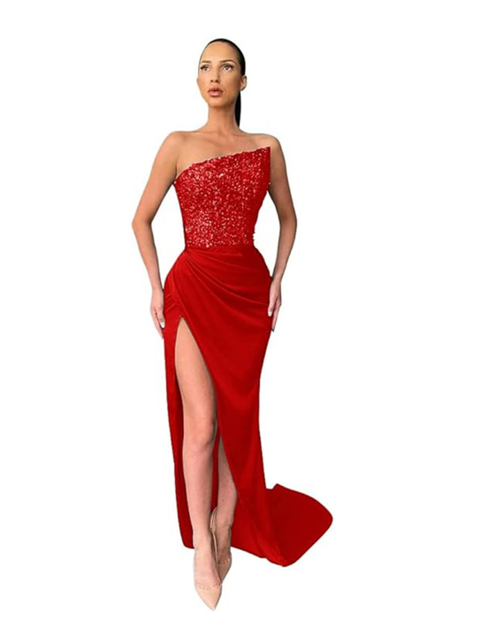 Damen Elegantes Abendkleid mit asymmetrischem Oberteil und hohem Beinschlitz Drune