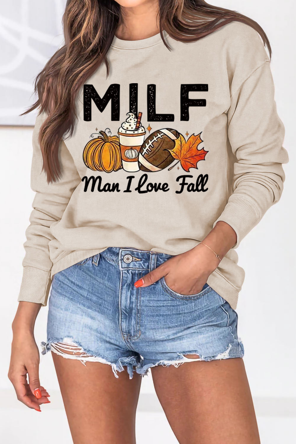 Damen Sweatshirt mit herbstlichem Essenzen-Motiv und inspirierendem Schriftzug Drune
