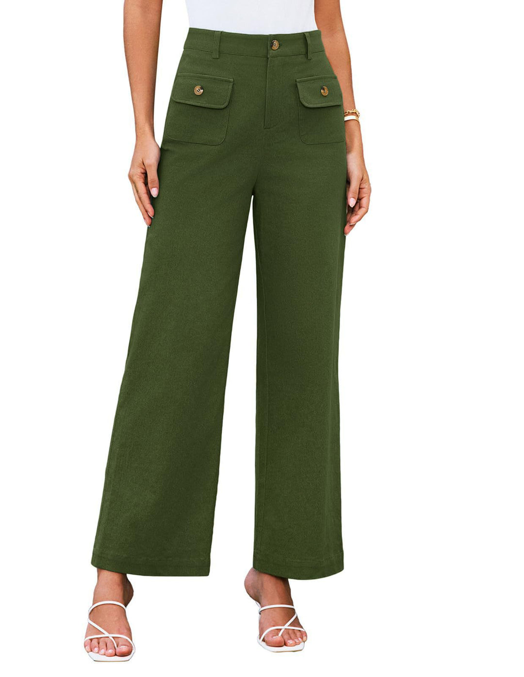 Damen Weit geschnittene Cargo-Hose mit praktischen Taschen und hohem Bund Drune