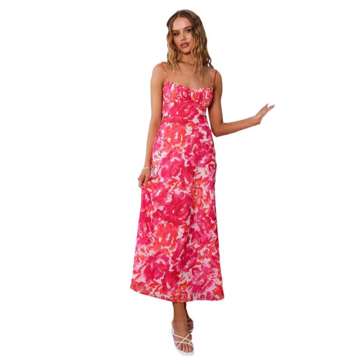 Damen Maxikleid mit Volantoberteil und verstellbaren Trägern Drune