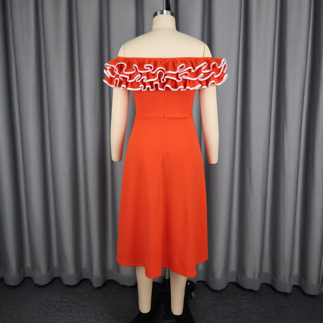 Damen A-Linien Abendkleid mit Off-Shoulder Rüsche Drune