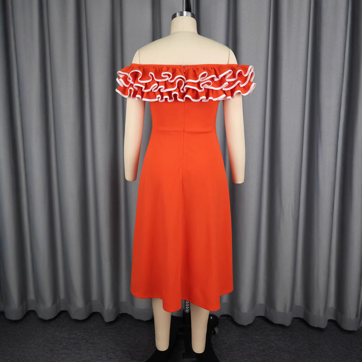 Damen A-Linien Abendkleid mit Off-Shoulder Rüsche Drune