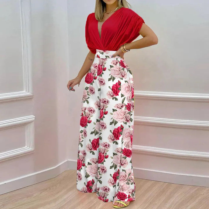 Damen Jumpsuit mit tiefem V-Ausschnitt und weitem Bein Drune