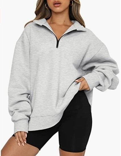 Damen Sportlicher Sweater mit Halbreißverschluss und oversized Passform Drune
