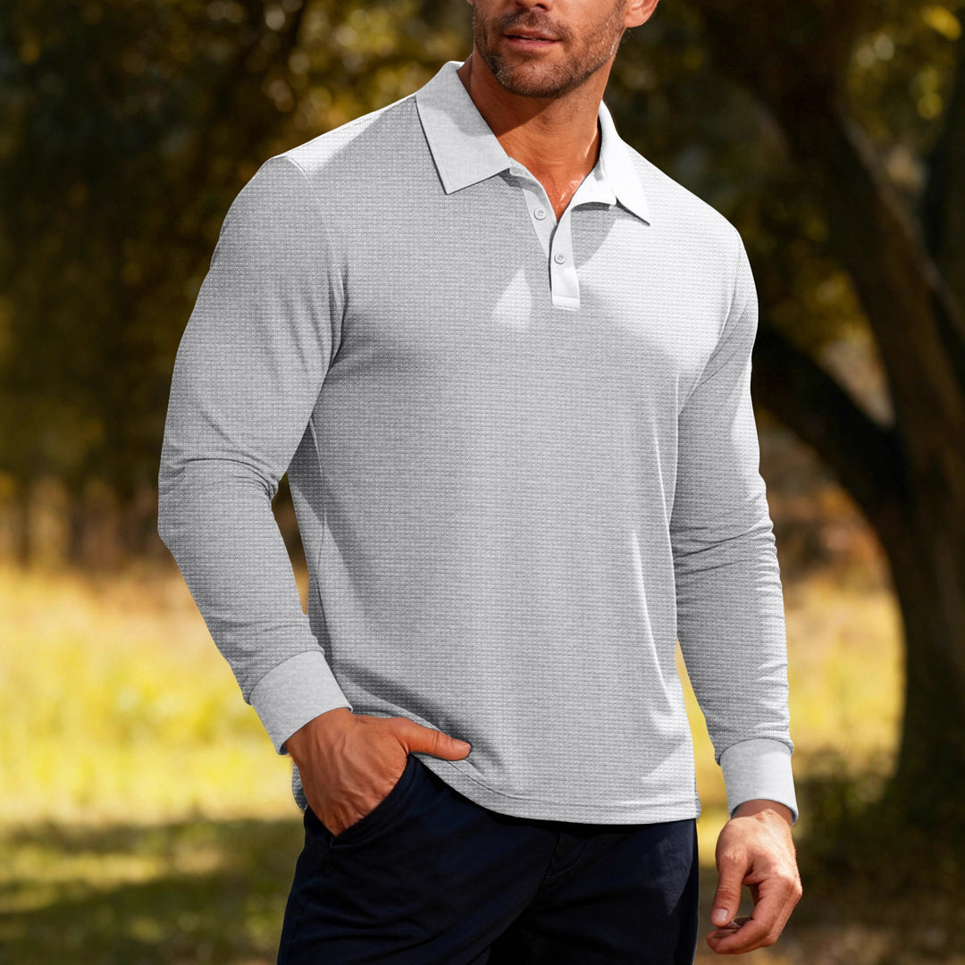 Herren nan Langarm-Poloshirt aus Waffelstrick mit schmaler Passform verdeckter Knopfleiste und Hemdkragen Drune