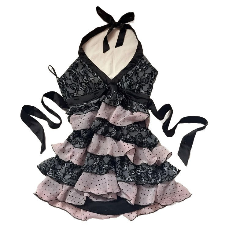 Damen Rüschen Kleid mit Spitzenoberteil Drune