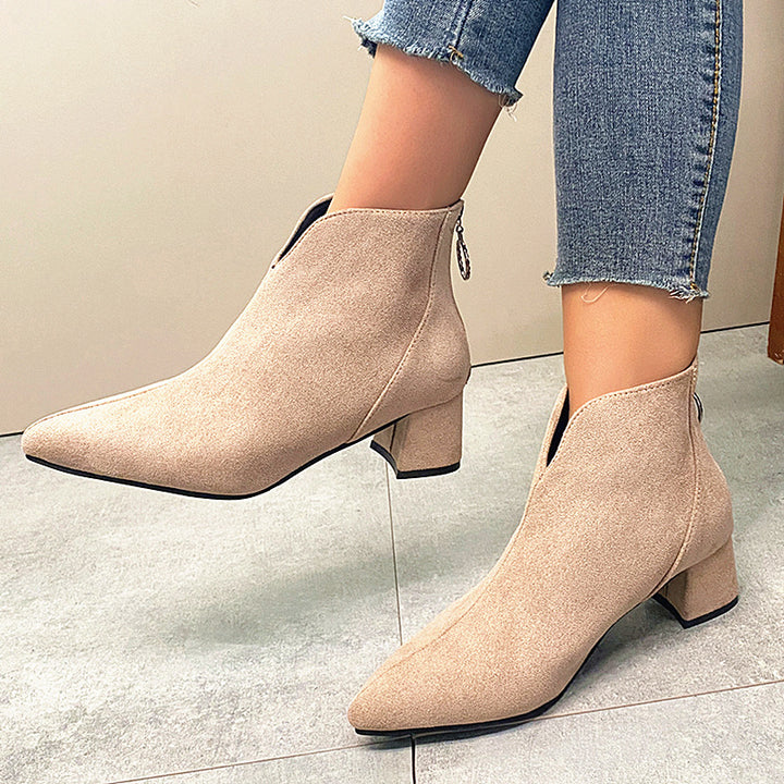 Damen nan spitze Ankleboots mit rückseitigem Zipperring und komfort-Blockabsatz Drune