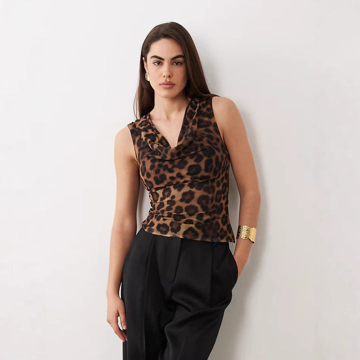 Damen Cowl-Neck Top mit Leopardenmuster Drune