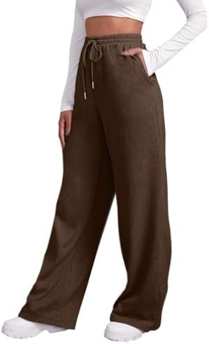 Damen nan weite High‑Waist Palazzo-Loungehose mit elastischem Komfortbund, Kordelzug und seitlichen Eingrifftaschen Drune