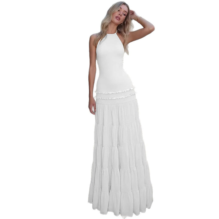 Damen Elegantes Spaghetti-Träger Maxikleid mit Rüschendetails Drune