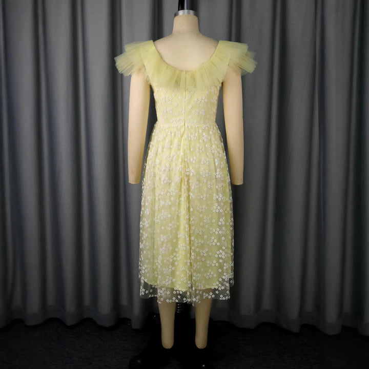 Damen festliches Blütenkleid mit voluminösen Tüllärmeln Drune