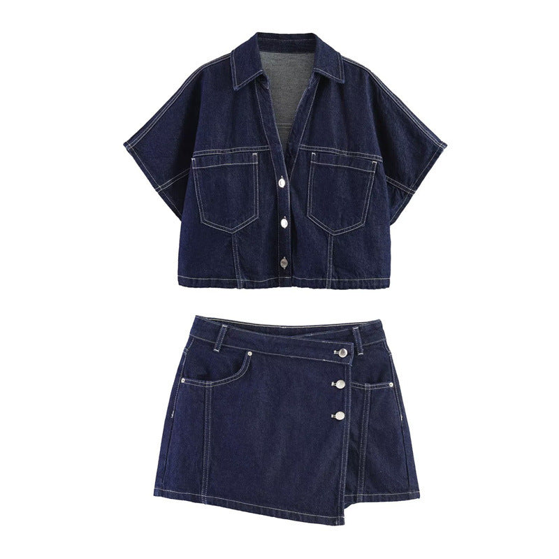 Damen Denim-Minirock im asymmetrischen Schnitt mit dekorativen Knöpfen Drune
