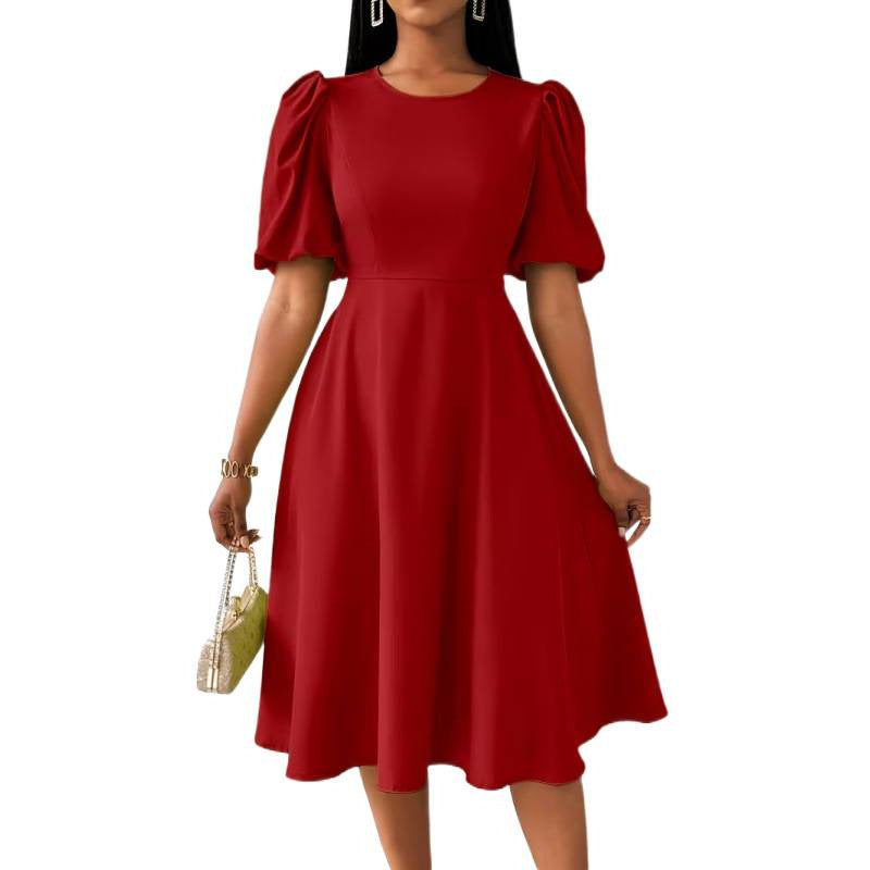 Damen Midi-Kleid mit Puffärmeln und schwingendem Saum Drune