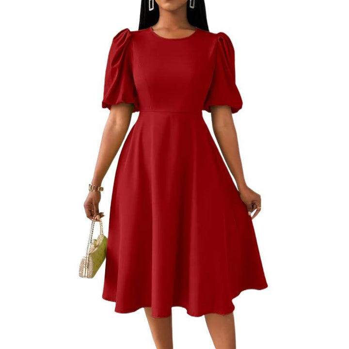 Damen Midi-Kleid mit Puffärmeln und schwingendem Saum Drune