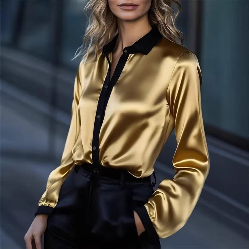Damen Satinbluse mit kontrastierendem Kragen Drune