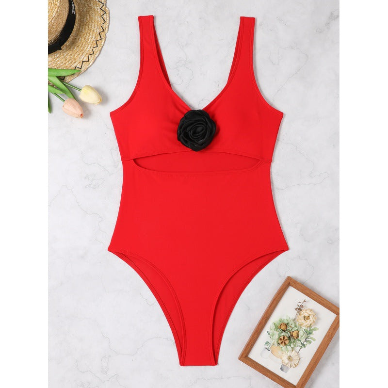 Damen Einteiliger Badeanzug mit floraler Applikation und modischem Cut-Out Drune