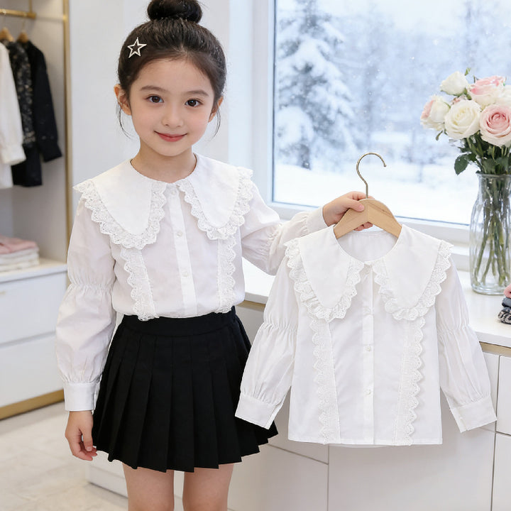 Mädchen Bluse mit eleganten Rüschen und großem Kragen Drune