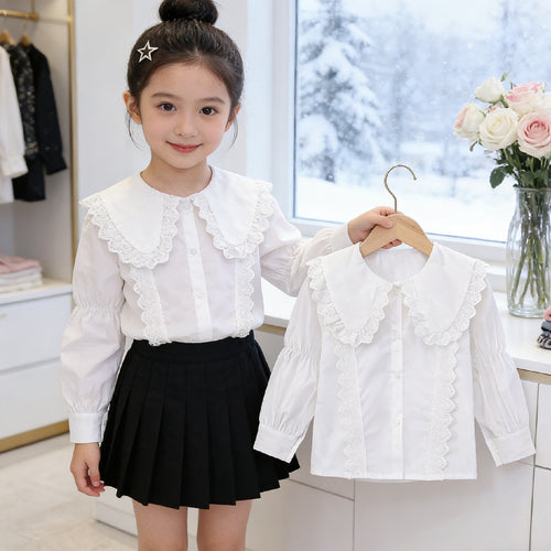 Mädchen Bluse mit eleganten Rüschen und großem Kragen Drune
