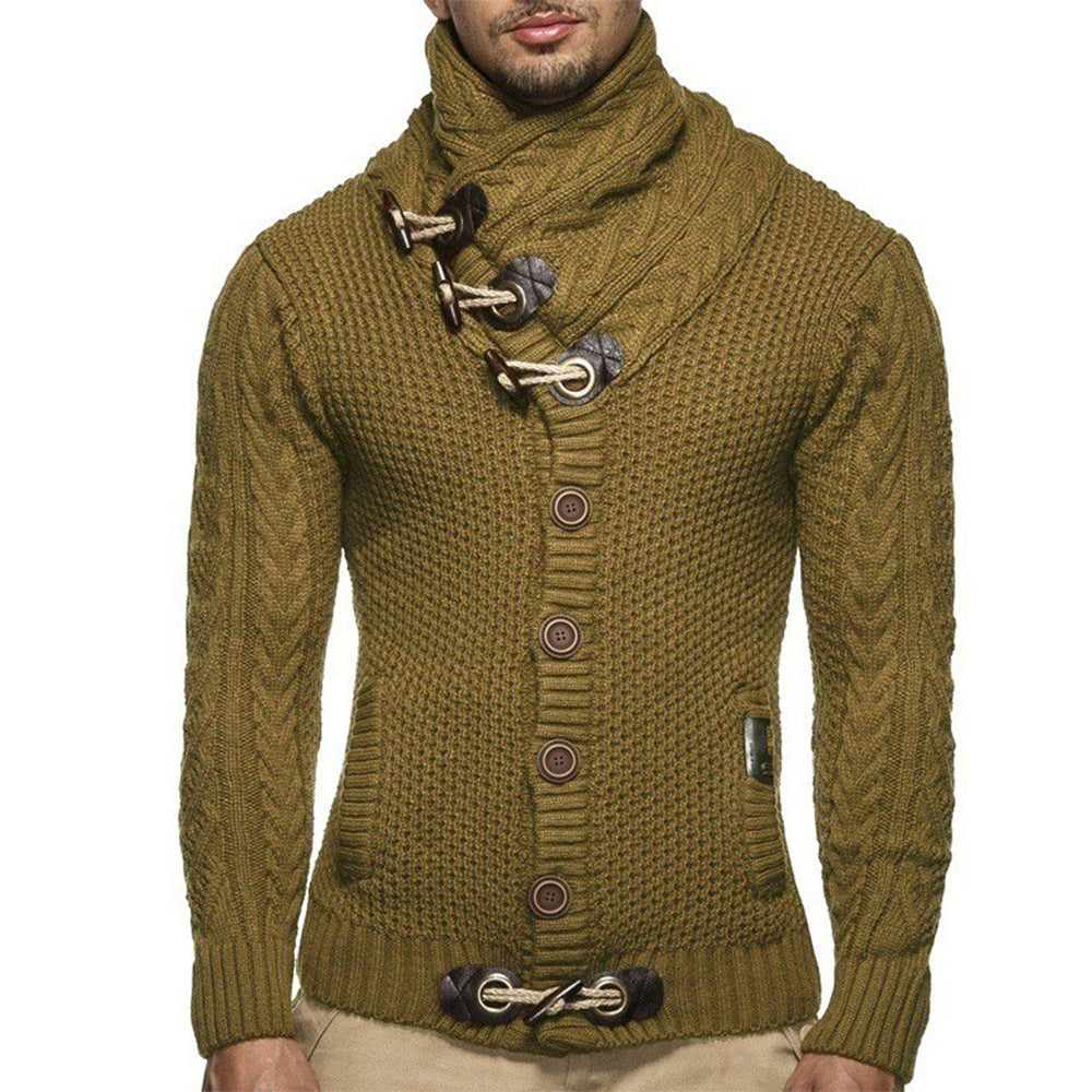 Herren Strickjacke mit kreativer Knopfleiste und hohem Kragen Drune