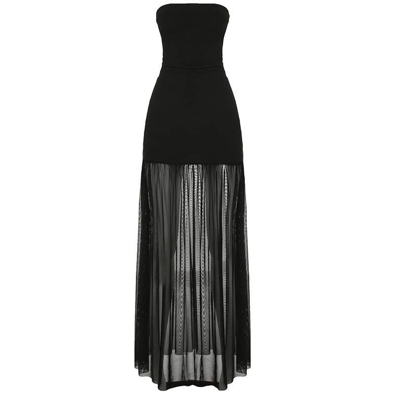 Damen Maxi-Kleid mit schickem Tüllsaum und figurbetonter Silhouette Drune
