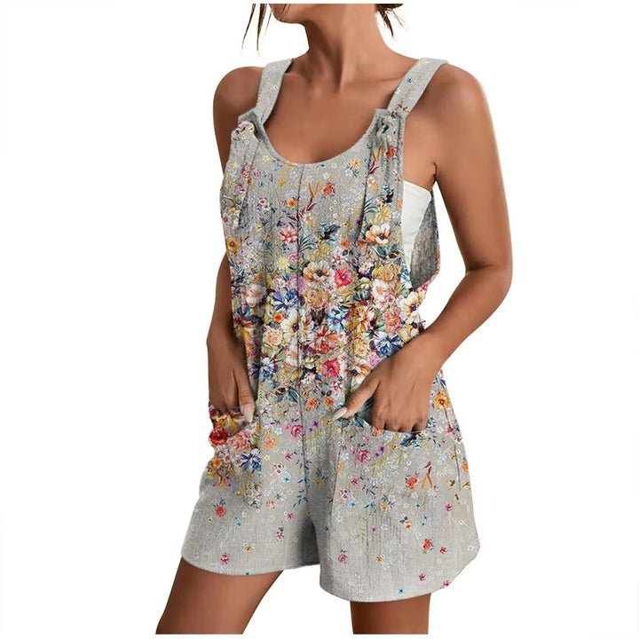 Damen luftiger Overall mit floralen Mustern und praktischen Taschen Drune