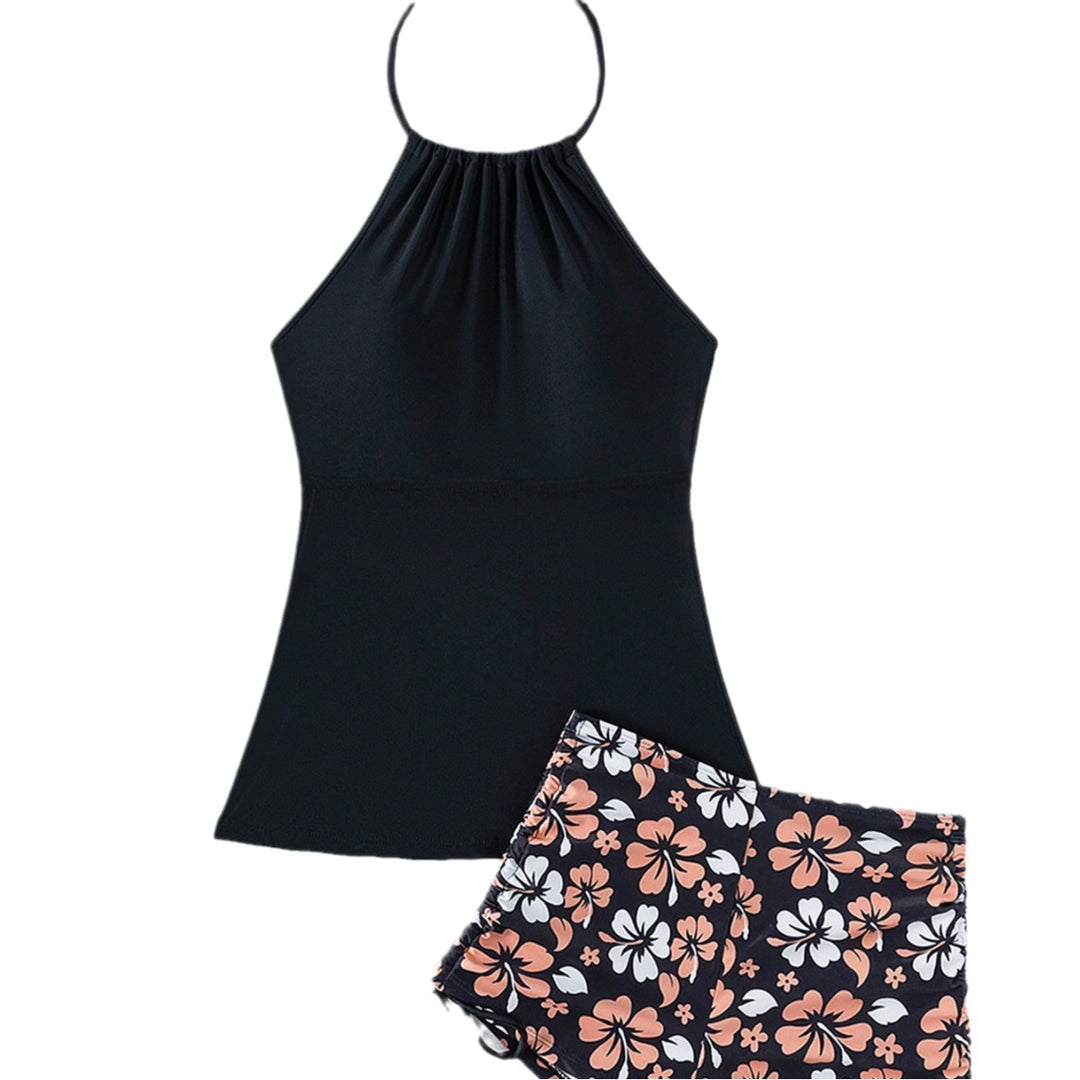 Damen Sport Top mit verstellbarem Nackenträger und floralem Muster Shorts Drune
