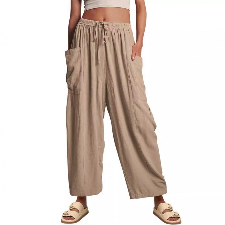 Damen weite und bequeme Sommerhose mit elastischem Bund und praktischen Taschen Drune