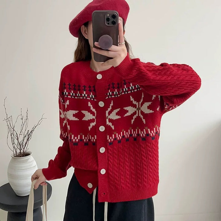 Damen Grobstrick-Cardigan mit dekorativem Zopfmuster und Knopfdetails Drune