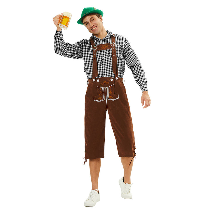 Herren nan traditionelle bayerische Trachtenlederhose knielang mit bestickten Hosenträgern Drune