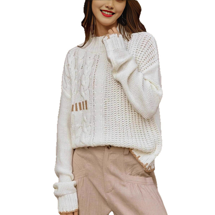 Damen Strickpullover mit harmonischem Zopfmuster und modernem Stehkragen Drune