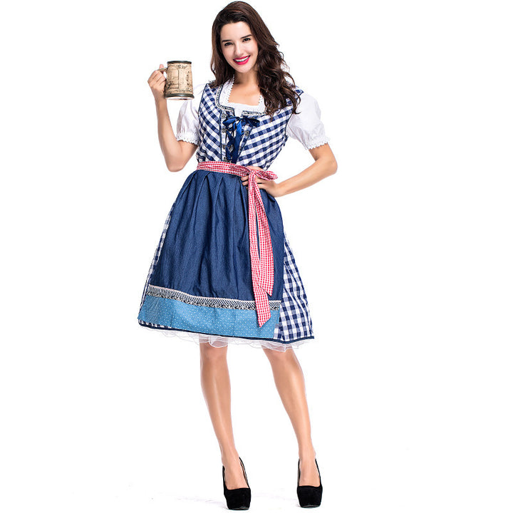Damen nan traditionelles Trachten Dirndlkleid mit herzförmigem Ausschnitt, Schnürung und abnehmbarer Schürze Drune