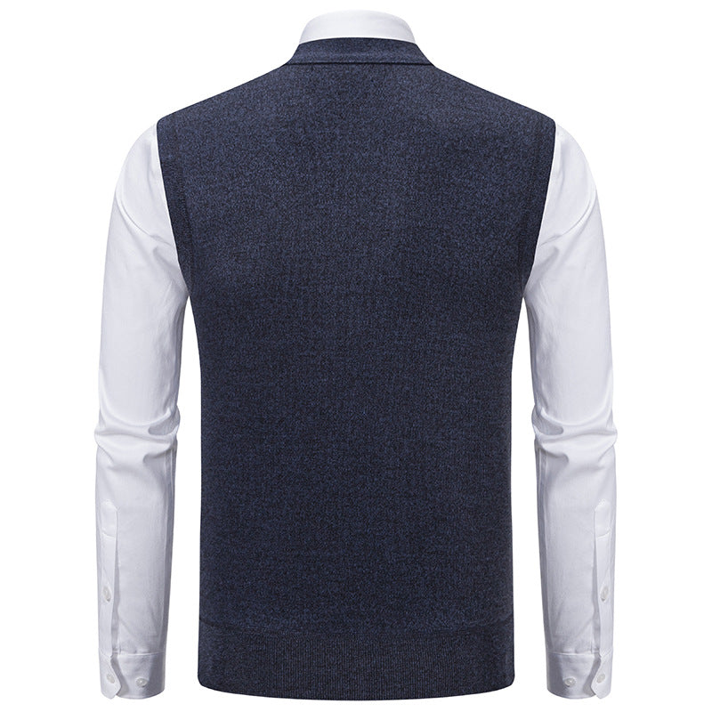 Herren nan taillierte Strickweste mit V-Ausschnitt, feinem Karomuster, Knopfleiste und aufgesetzten Taschen Drune