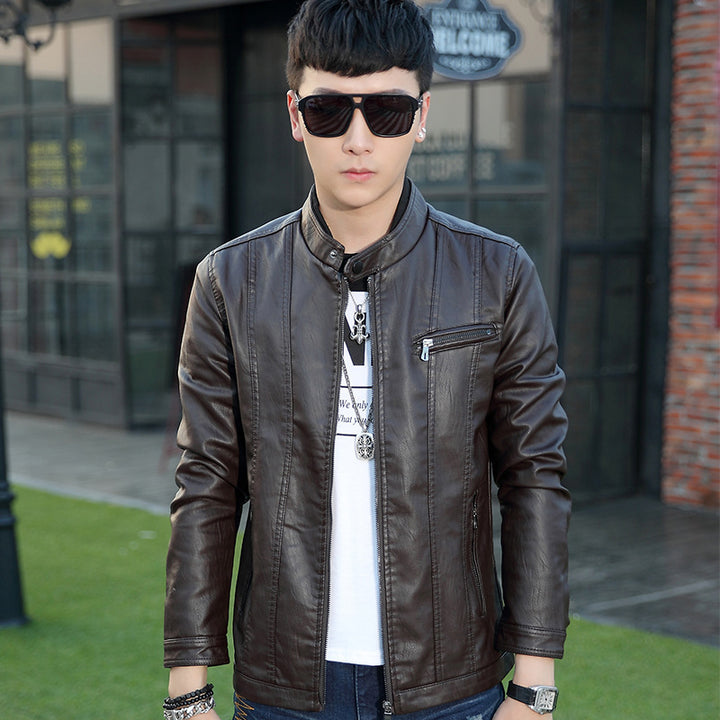 Herren trendige Kunstlederjacke mit feinen Steppdetails Drune