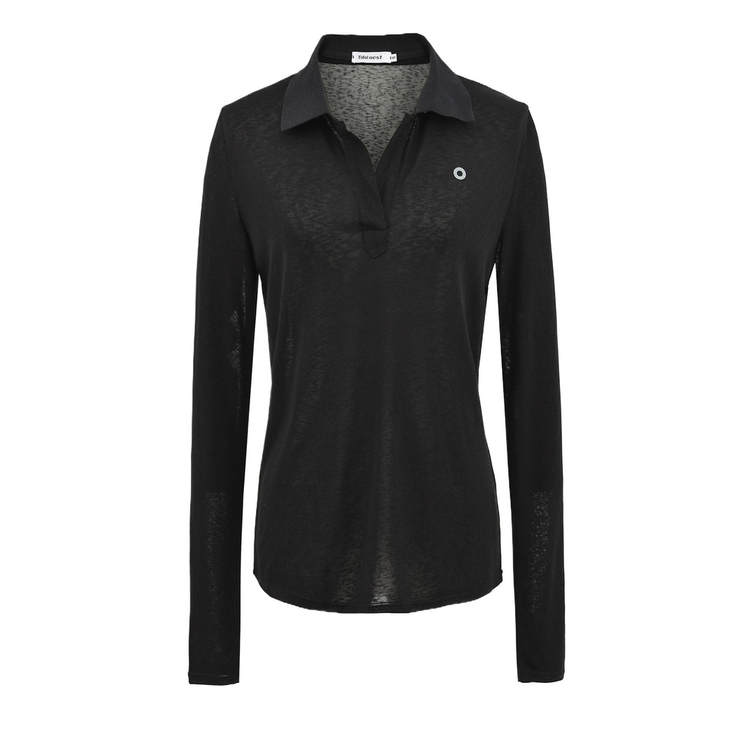 Damen Langarm-Polohemd mit modernem Kragen und hochqualitativem Materialmix Drune