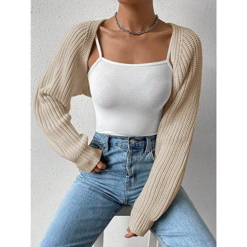 Damen lässiger Strickcardigan mit offener Front und langen Ärmeln Drune