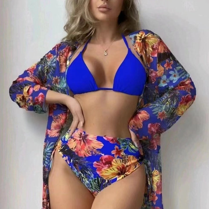 Damen Hochtaillierte Bikini-Set mit floralem Design Drune