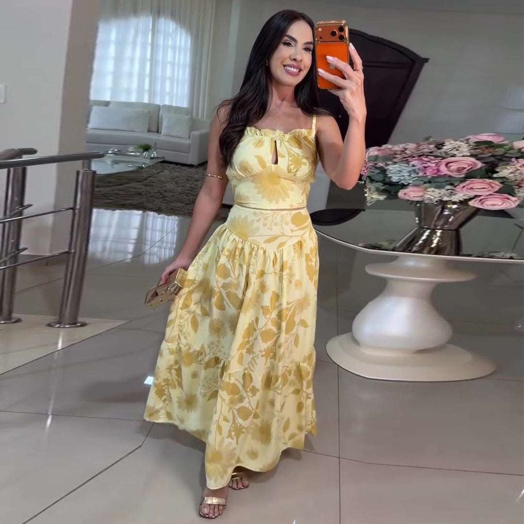 Damen Maxikleid mit floralem Design und luftiger Silhouette Drune