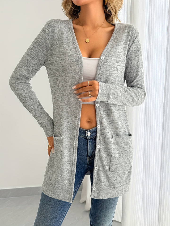Damen Langarm-Cardigan mit praktischen Taschen und Knopfleiste Drune