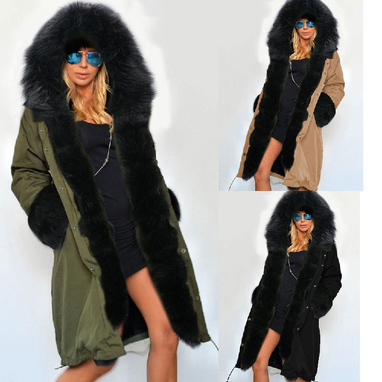 Damen elegante Winterjacke mit luxuriösem Kunstfellbesatz Drune