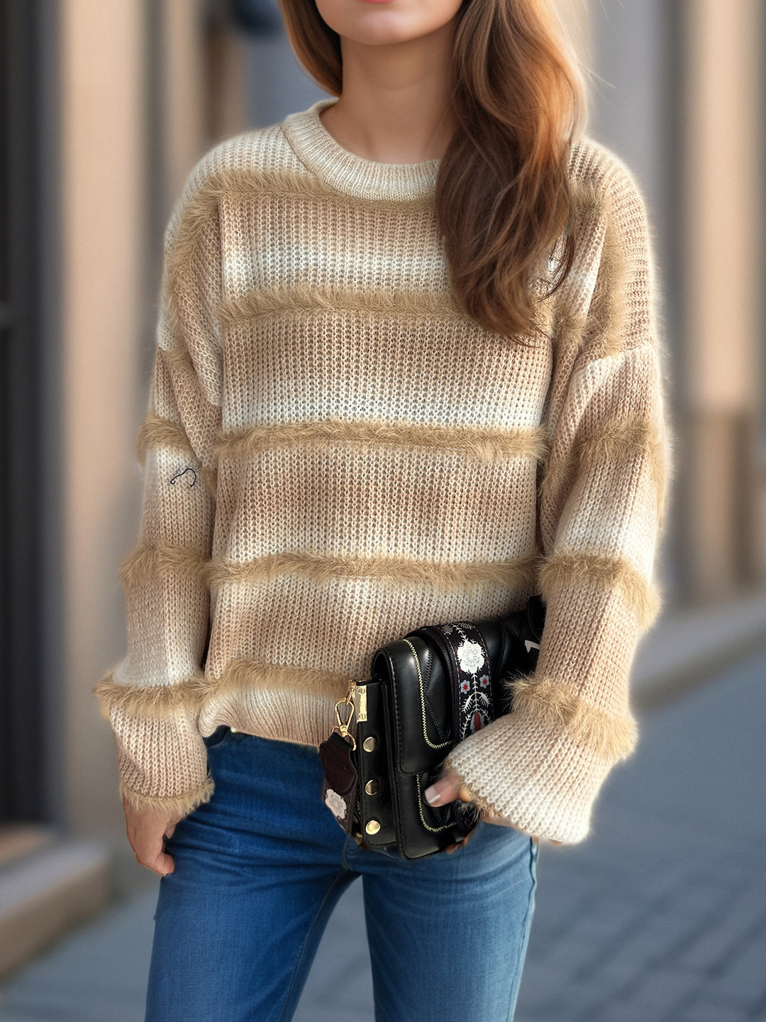 Damen kuscheliger Strickpullover mit Flair Drune